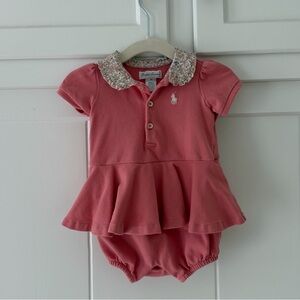 Ralph Lauren Coral Pink Polo Peplum Baby One-Piece